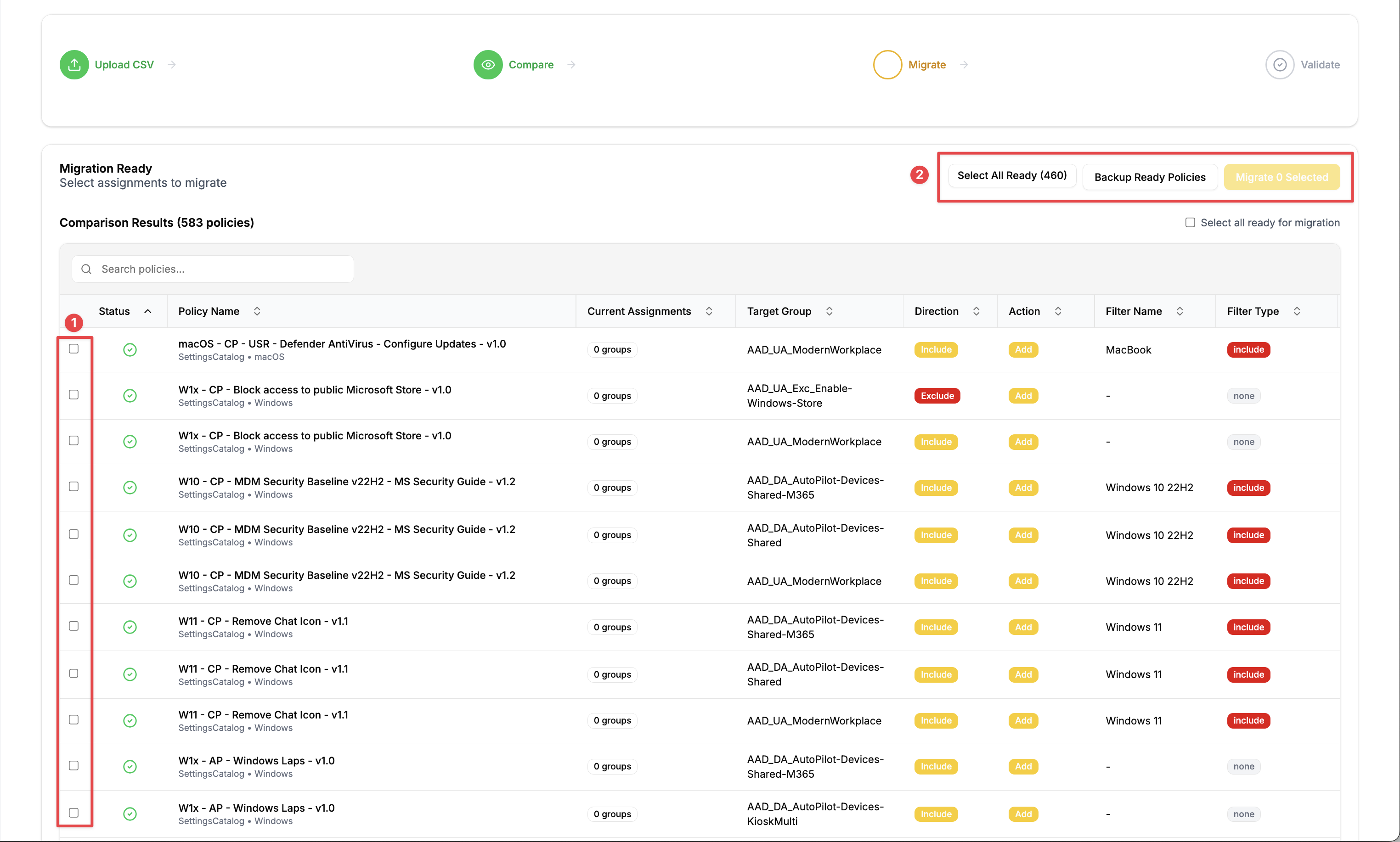 Assignment Manager - Compare view