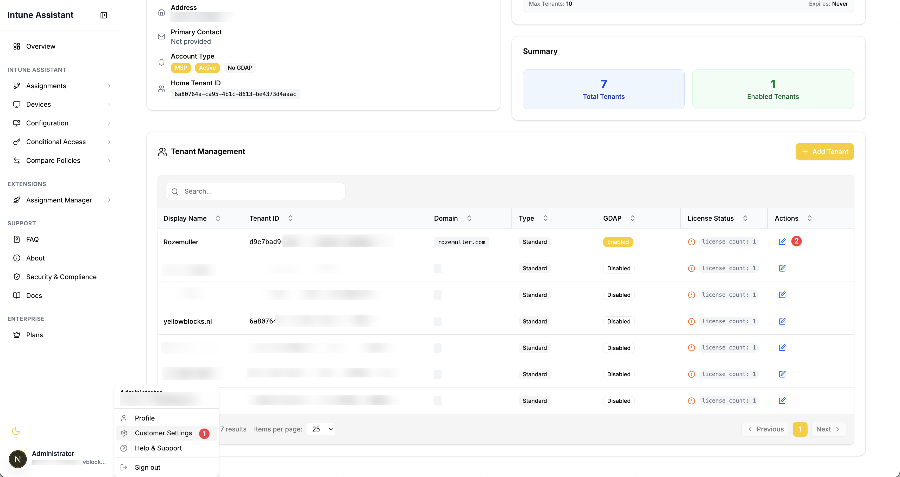 License Management Interface