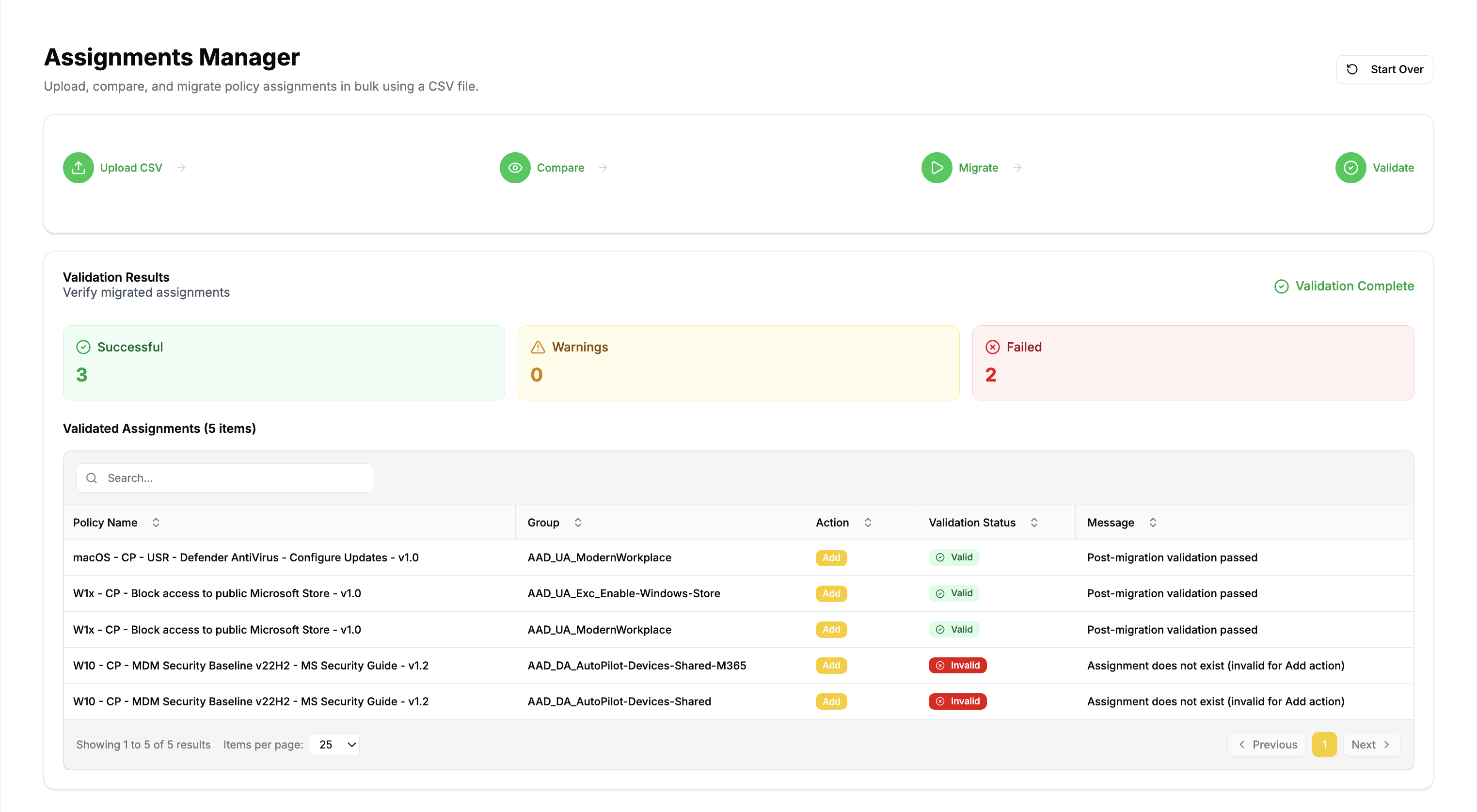 Results view example
